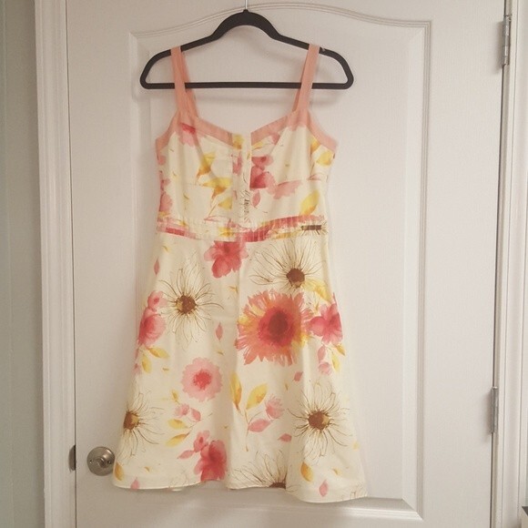 Ann Taylor Petite Cream Pink Floral Sun Dress - Picture 1 of 5